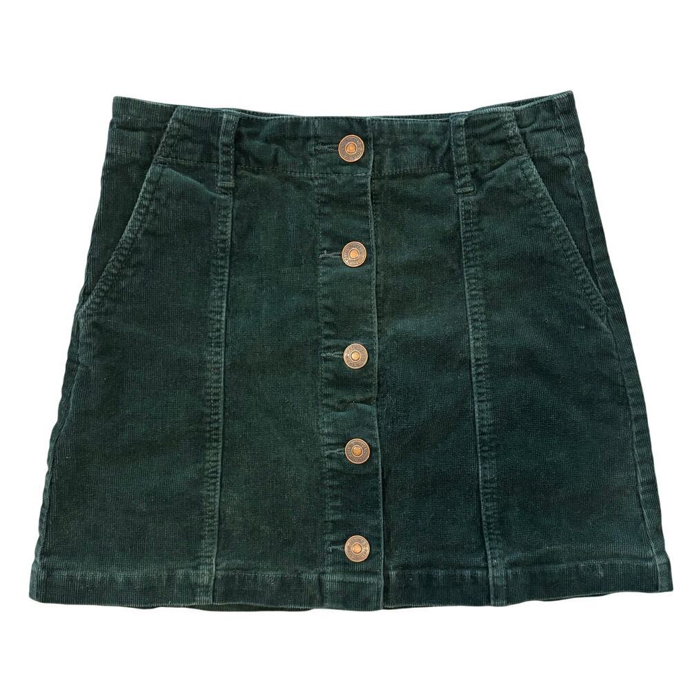 Forever 21 Dark Green Corduroy Button Front Mini Skirt Preppy Academia, Size M